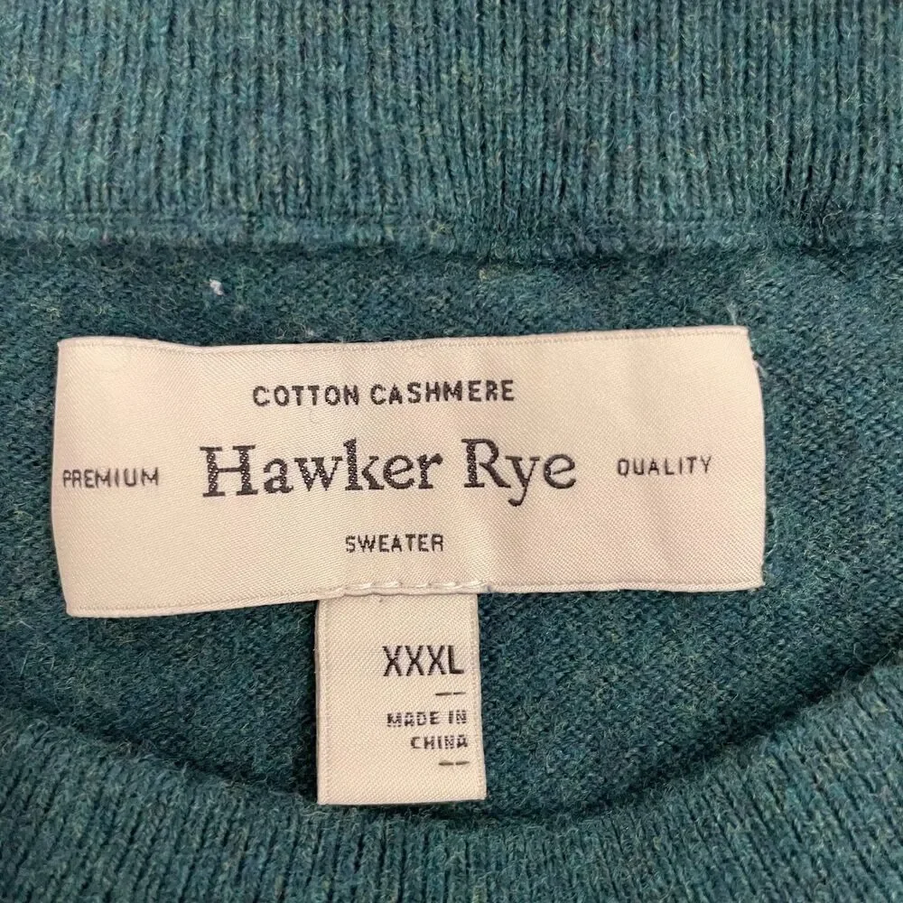 Hawker Rye Cotton Cashmere Sweater Men 3XL Hunter Green Preppy Pullover